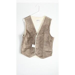 Vintage SteerBrand Sherpa Lined Brown Suede Leather‎ Vest Warm Coat Men's M